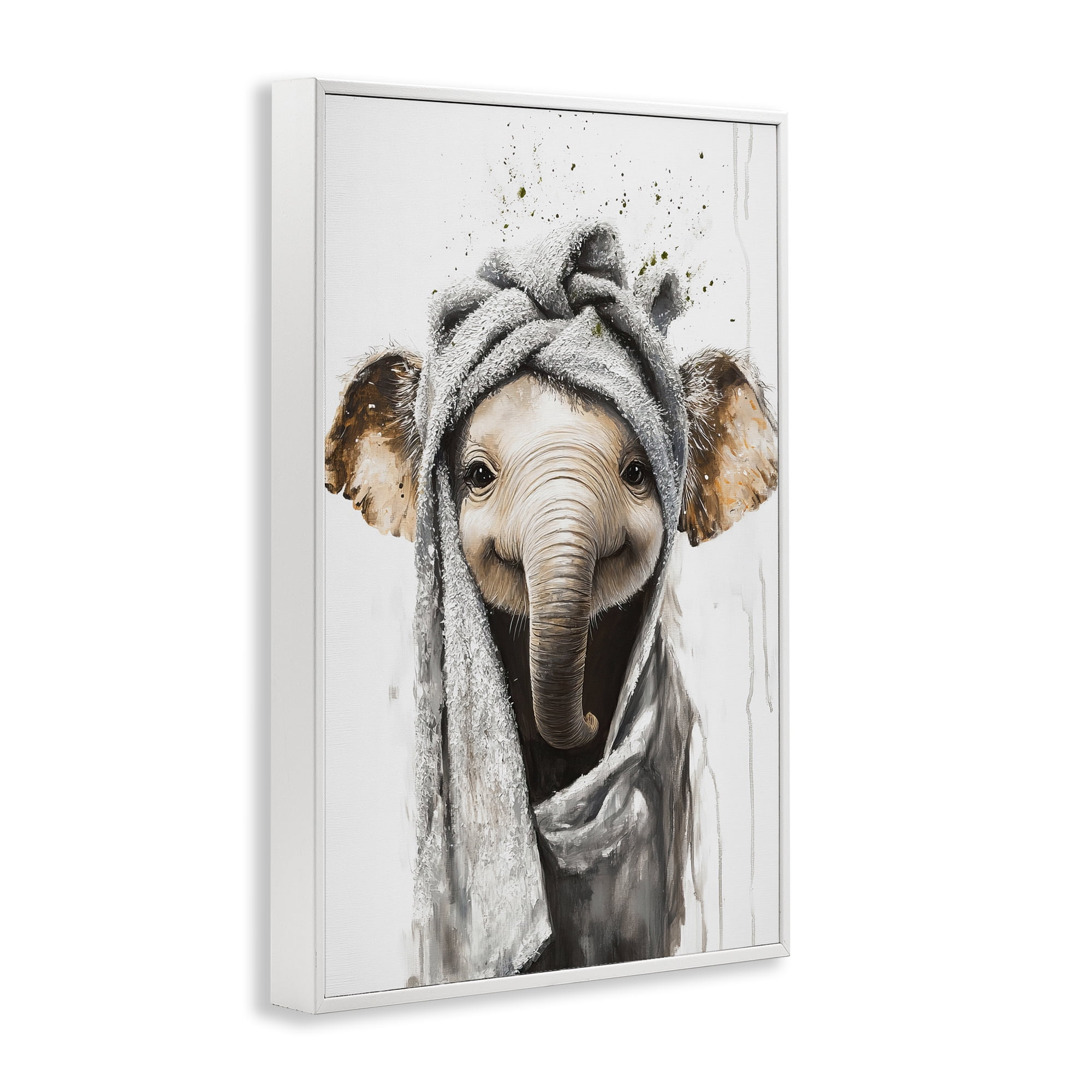 Stupell Industries Squeaky Clean Elephant White Framed Giclee Art, design by Tina LeCour
