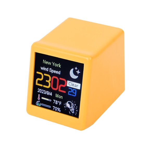 YUANOU MINI Horloge de Station Météo Intelligente Wi-Fi Format pour Décoration de Bureau de Jeu. Bricolage Mignon Animations-Gif et Fonction d'Album Électronique (Jaune)