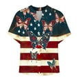 thumbnail image 4 of Frostluinai USA Star Stripes Fourth July Tee Shirts Womens Short Sleeve Button Down Shirts V Neck Linen Tops Casual 4th of July Patriotic Tops, 4 of 4