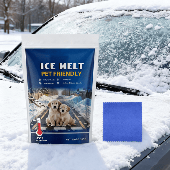 JLFNYA Pet Safe Ice Melt, Snow Melting Agent with a Rag, Ice Melt Pet Friendly, Snow Salt Ice Melt for Concrete, Snow Melt Pet Friendly for Driveways & Sidewalks, Snow Season Essential