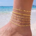 thumbnail image 4 of APSVO 6 Pcs 18K Gold Plated Ankle Bracelets for Women Cuban Figaro Paperclip Singapore Satellite Mirror Anklet Set Birthday Christmas Jewelry Gifts Teen Stocking Stuffers Adults, 4 of 6
