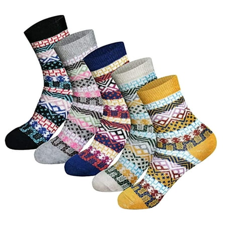 

Fesfesfes Clearance 5 Pairs Socks for Women Casual Winter Warm Thick Socks Wool Vintage Colorful Knit Soft Socks