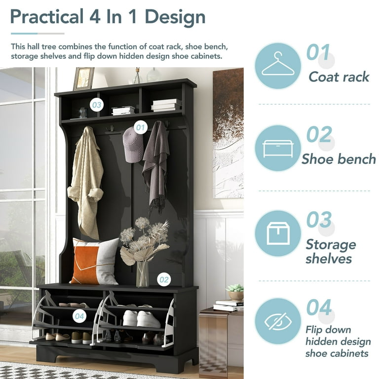 Large hall tree with shoe storage clearance