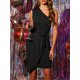 thumbnail image 3 of Vestido de fiesta con cinturón y dobladillo cruzado fruncido de un hombro para mujer Negro M, 3 of 5