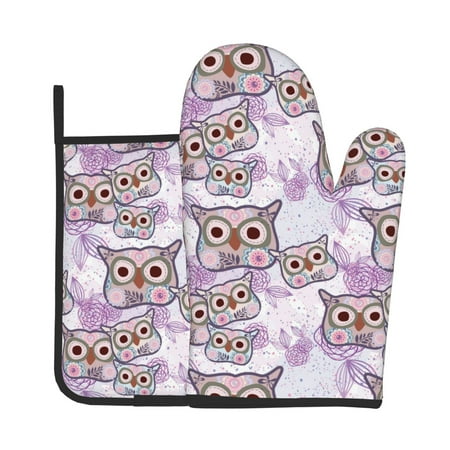 

Bingfone Owl And Floral Print Oven Mitts Pot Holders Set 2 PCS for Kitchen for Cooking Grilling Baking BBQ Pot Holders Cook Essentials