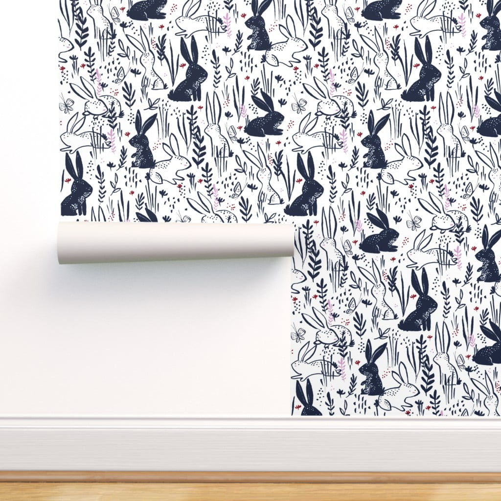 Peel-and-Stick Removable Wallpaper Bunny Spring Flowers Floral Girl Easter 