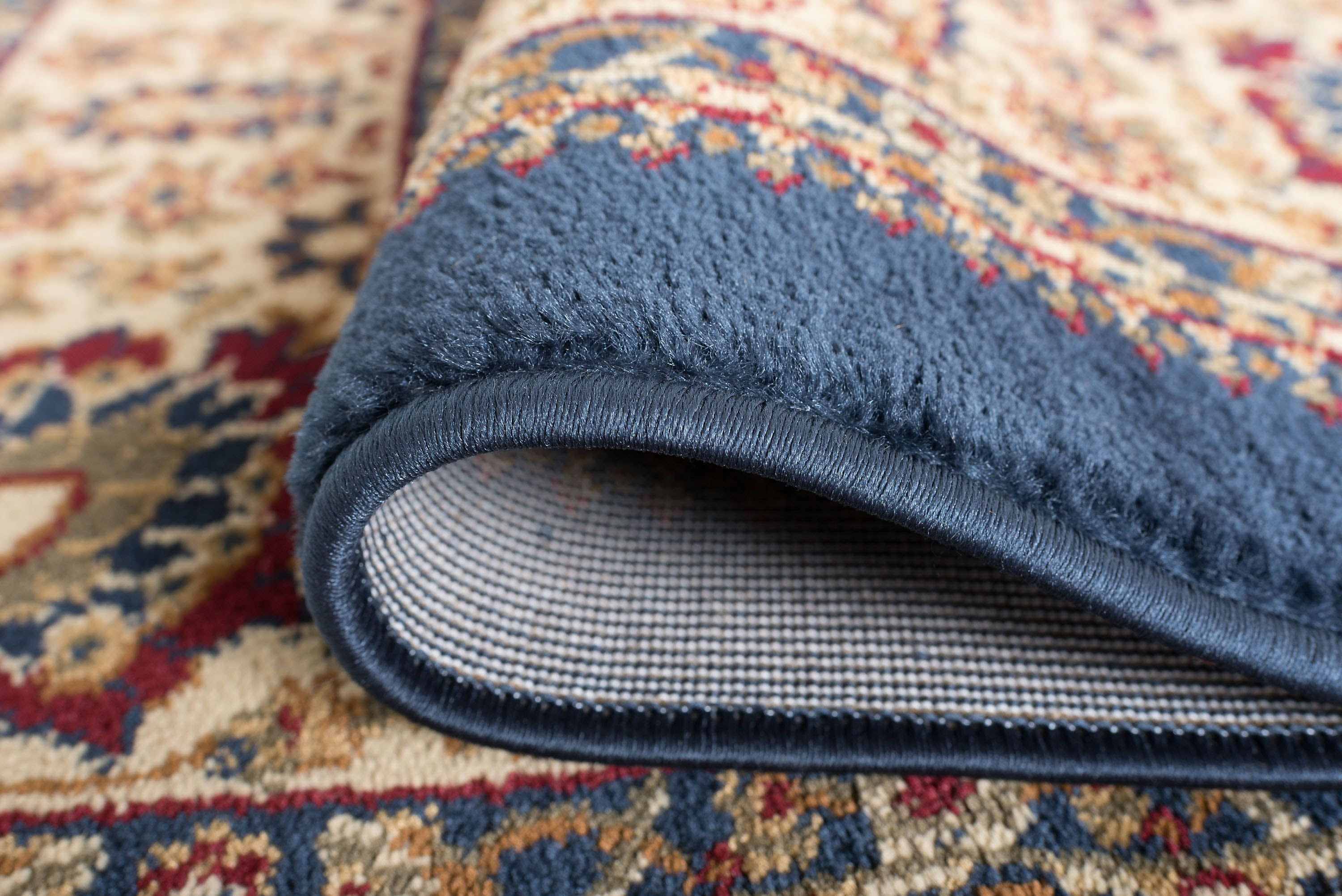 Sensation Transitional 8' x 10' Navy and Beige Polypropylene Indoor Area Rug