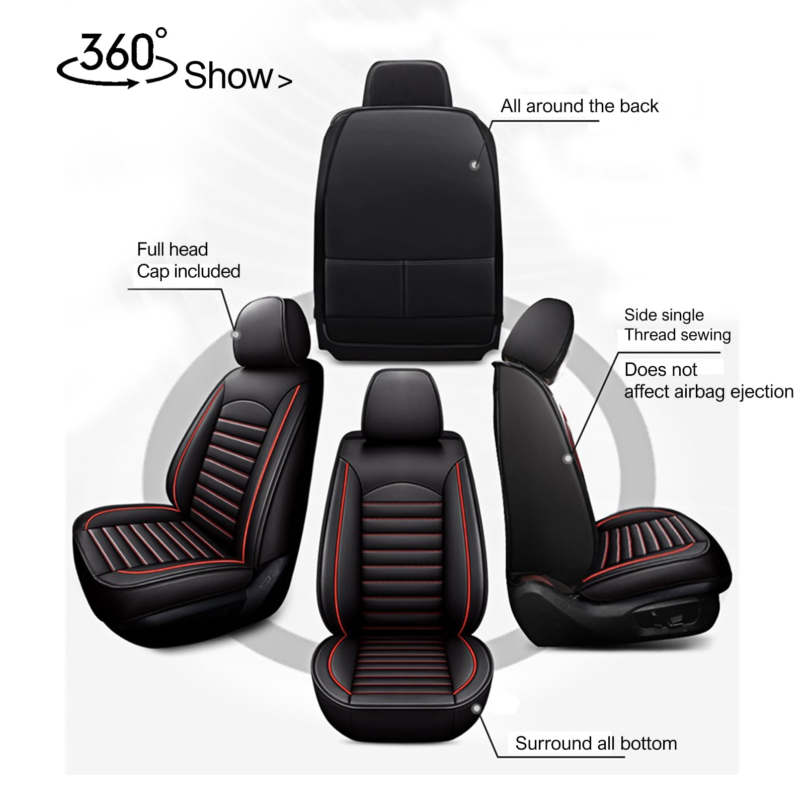 AOMSAZTO Fit Ford Ecosport 2018-2021 Black & Red Car seat Cover 5-seat Faux  Leather Full Set Compatible Airbag