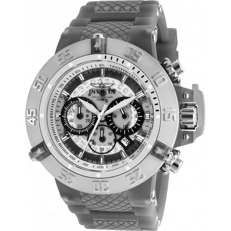 Silver Timepiece - Men's Subaqua Grey Silicone Band Steel Case Swiss Quartz Silver-Tone Dial Analog Watch 24367