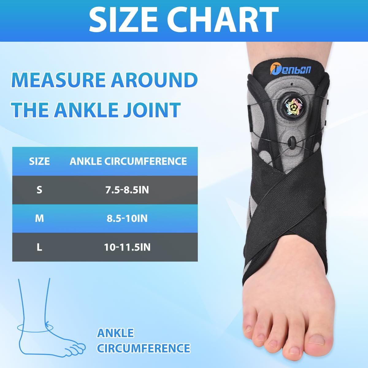 Tenbon Ankle Support Brace for Men and Women Adjustable Knob Ankle Brace for Plantar Fasciitis and Tendonitis - for Sports, Fitness, Injury Recovery, Sprain, 1PCS (Medium)