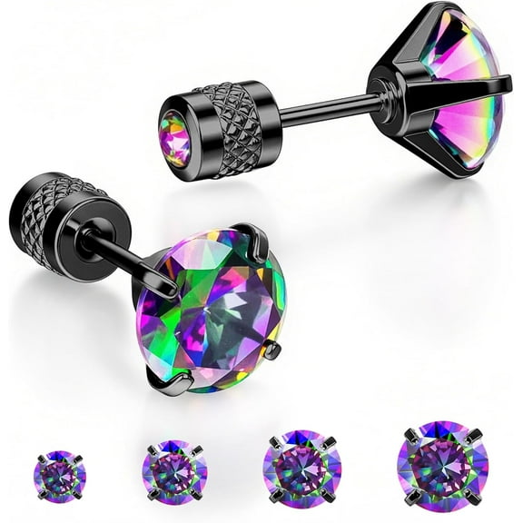 Hypoallergenic Cartilage Earrings for Women Men, 1 Pairs Stud for Women Gold Plated Silver Black 20G Post & Screw Back with Cubic Zirconia 3 4 5 6 7 mm Piercing Jewelry