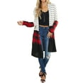 thumbnail image 2 of Women's Open Front Long Knit Cardigan Draped Snap Buffalo Plaid Shirt, 2 of 6