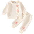 thumbnail image 2 of YMNXA Toddler Girls Outfits Long Sleeve Round Neck Floral Design Top And Pants Comfortable Fashion Sets For Casual Daily Wear,Beige,18-24 Months, 2 of 6