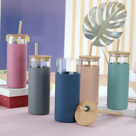 

chaolangshun 20oz Single-Wall Tumbler Protective Sleeve Wood Lid Glass Cup Bottle with Straw