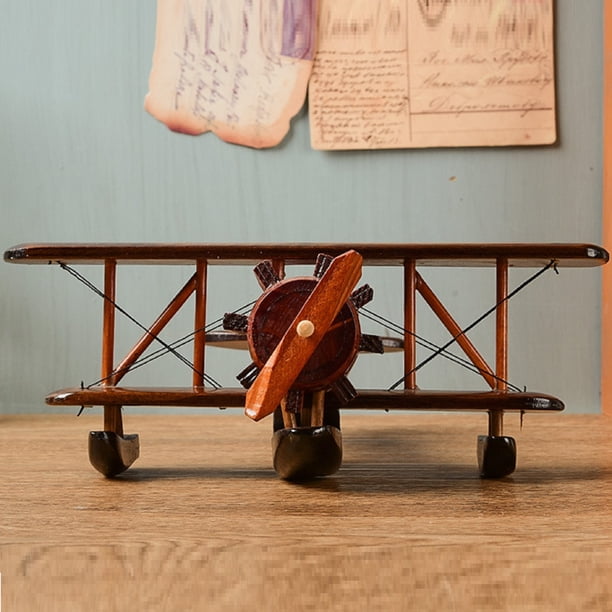 Superbe avion en bois vintage 2 vieux biplan modèle fait à la main avion jouet en bois antique avion à hélice de collection Art bois rétro - France