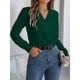 thumbnail image 5 of Blusa Plisada de Larga con Cuello en V para Mujer, Ideal para Oficina Verde XXL, 5 of 8