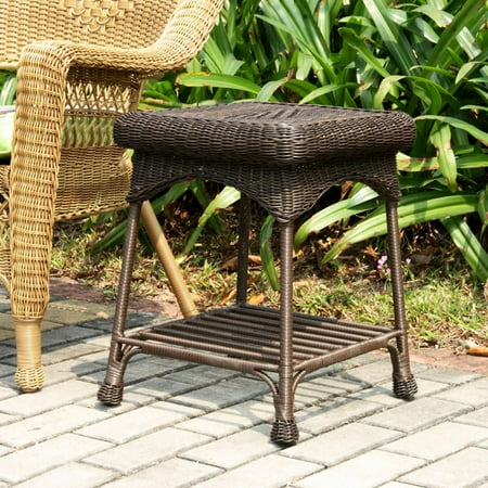 21" Espresso Brown Hand Woven Resin Wicker Indoor/Outdoor Patio Garden End Table