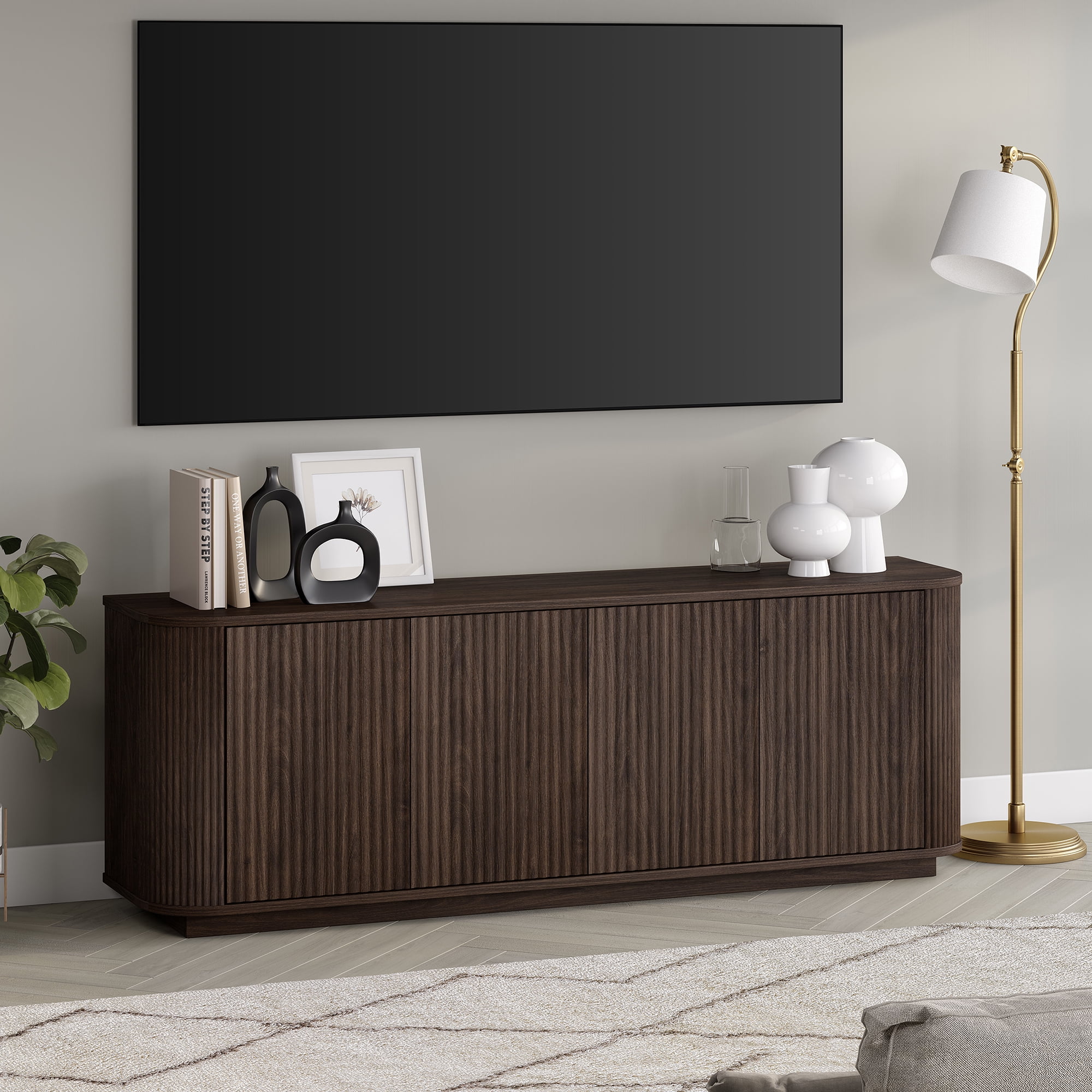 Evelyn&Zoe Canton Transitional TV Stand For TVs up to 75", Alder Brown