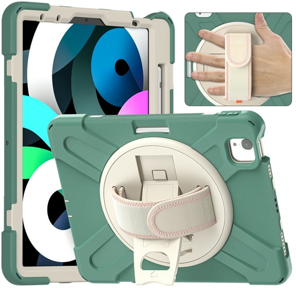 Allytech Shockproof Case for Apple Air 4 10.9"/ iPad Pro 11 2020/2018,Heavy Duty Shockproof Drop Protection Rugged Kickstand Hand Strap Bumper Defender Case Cover for Apple iPad Air 4th Gen, Darkgreen