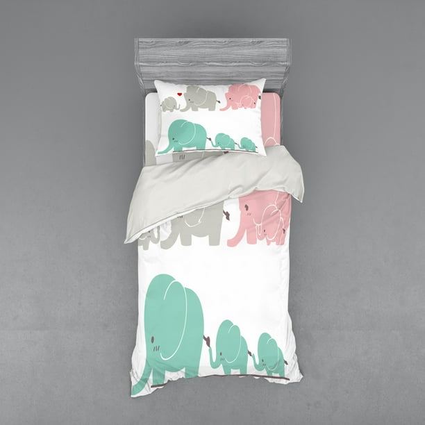 Nursery Duvet Cover Set, Family Love Theme Elephants Mother's Day Theme