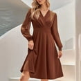 thumbnail image 2 of Women's Flowy V Neck Long Sleeve A Line Dress Elegant Jacquard Fabric Comfortable Casual Wear, 2 of 2