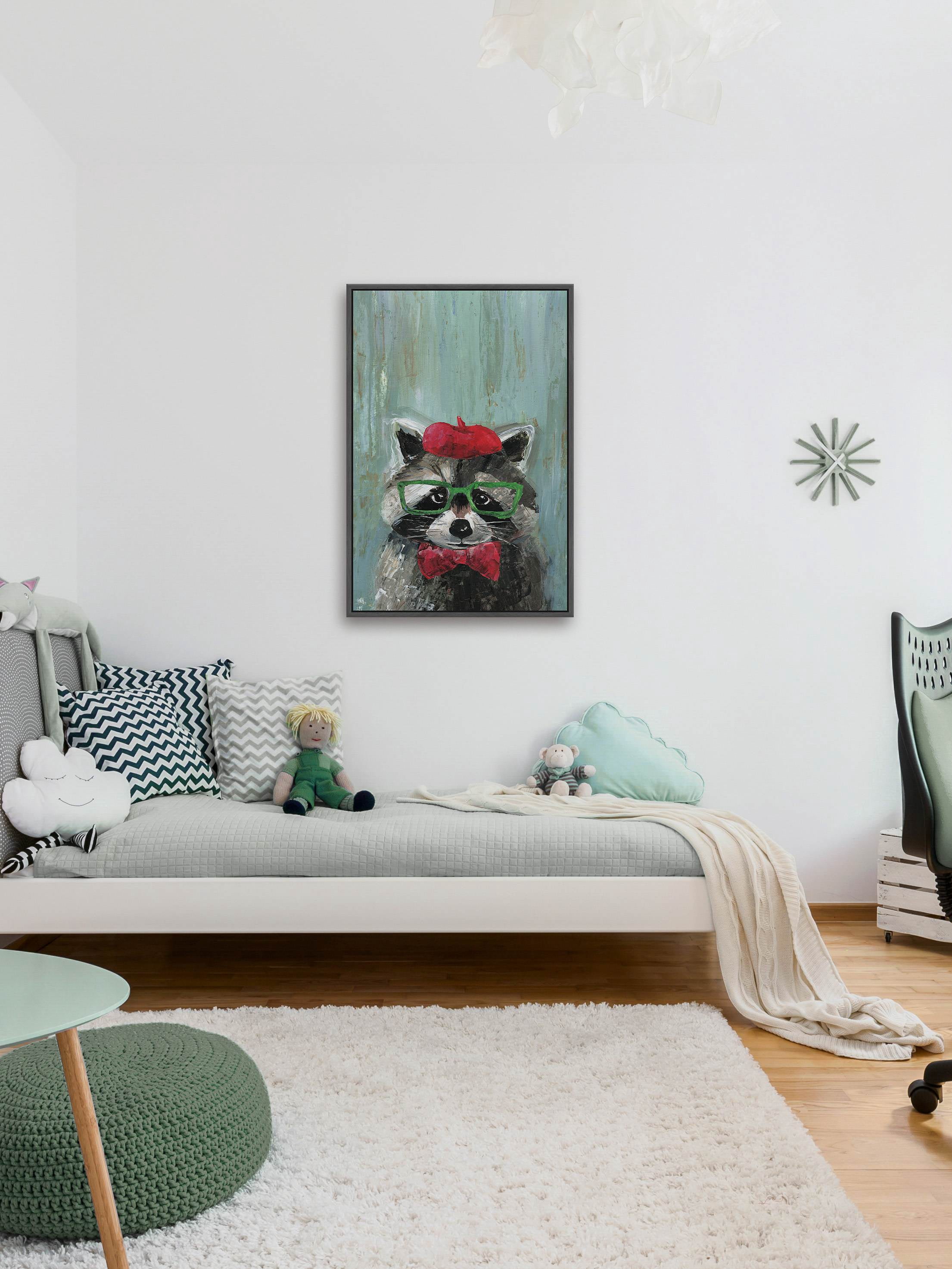Raccoon the Painter Floater Framed Painting Print on Canvas
