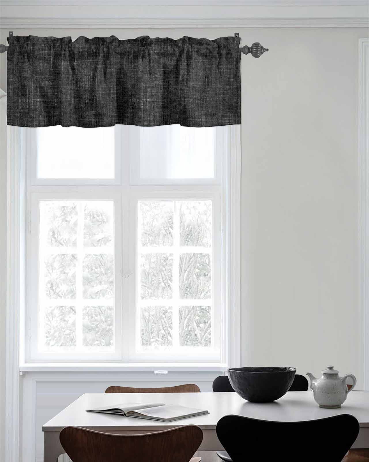 Kitchen Curtain Valances for Windows,Black Linen Vintage Bottom Rod Pocket Small Valance Solid Farm Burlap Short Window Treatment for Bedroom Bathroom Living Room,54"x18"