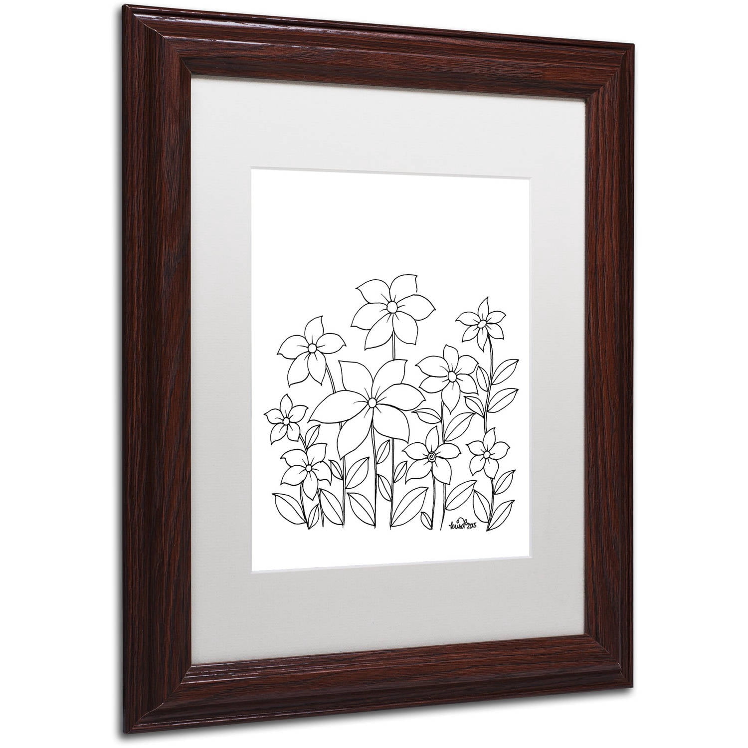 Trademark Fine Art "Simple Flower Doodle 1" Canvas Art by KCDoodleArt White Matte, Wood Frame