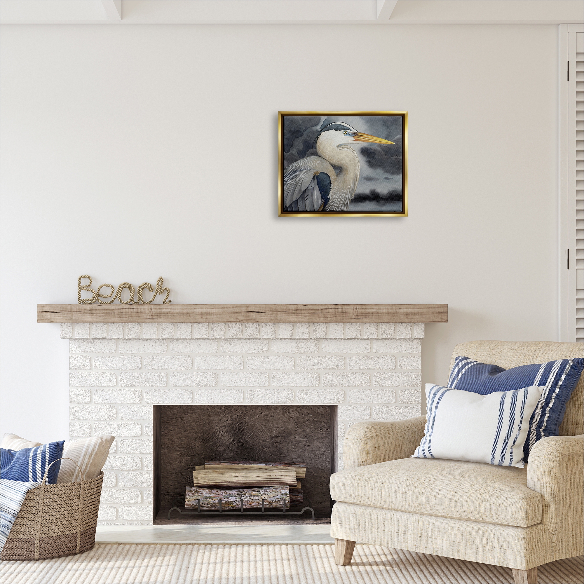 Stupell Industries Grey Heron Portrait Animals & Insects Painting Gold Floater Framed Canvas Art Print Wall Art, 21 x 17