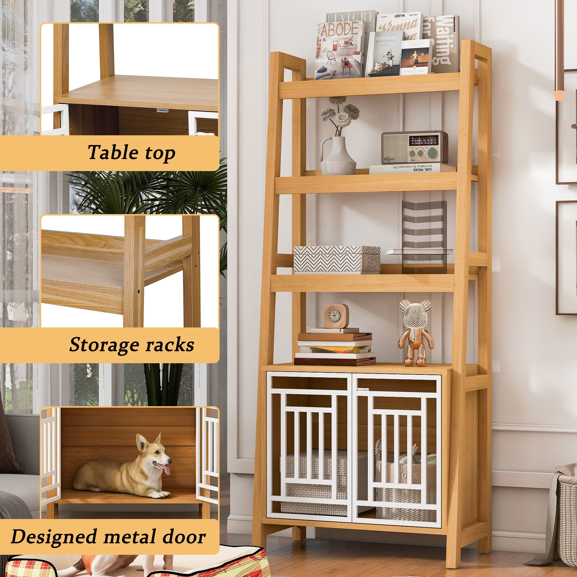Euroco Furniture Style 2 IN 1 PET FRIENDLY Dog Crate Ladder Bookcase Pet Friendly Furniture