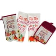 thumbnail image 3 of Serafina Home 4-Piece Farmhouse Fall, Autumn, Thanksgiving Kitchen Linen Set - Orange, White, Burgundy, 100% Cotton, 3 of 5