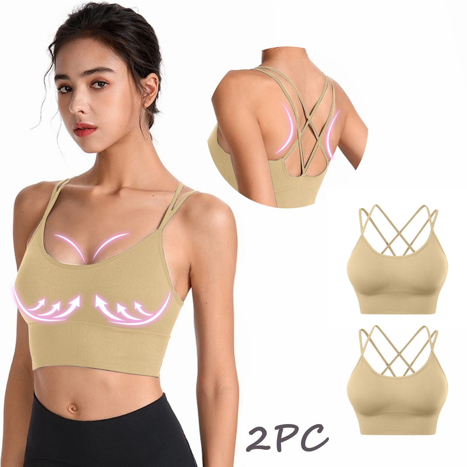 CAICJ98 Sports Bras for Women Sports Bra for Women, Criss-Cross Back Padded Strappy  Sports Bras M Support Yoga Bra with Removable Black,L 