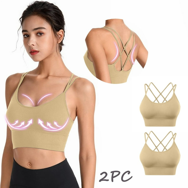 EHQJNJ Lace Bralette Plus Size Pack 2Pc Womens Cross Back Sport Bras Padded  Strappy Criss Cross Cropped Bras for Yoga Workout Fitness Low Impact Bras  Sticky Bra Push up Boomba 