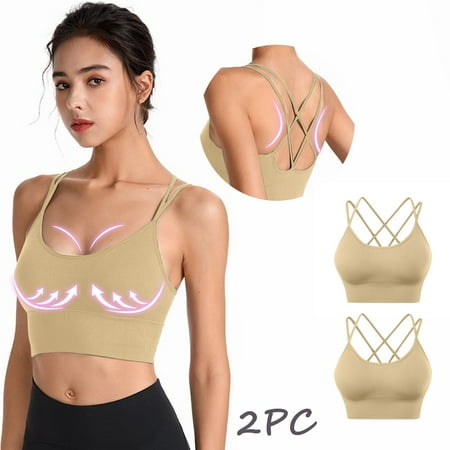 

3pcs 2PC Womens Cross Back Sport Bras Padded Strappy Criss Cross Cropped Bras For Yoga Workout Fitness Low Impact Bras bras for women
