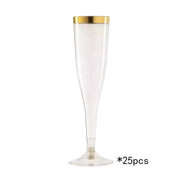B 25 Pieces Disposable Plastic Champagne Glasses Style B Gold Rim For Wedding Birthday Party Events Lightweight And Sturdy