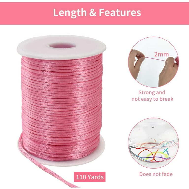 2mm x 110 Yards Light Pink Nylon Cord Satin String for Bracelet Jewelry  Making Rattail Macrame Waxed Trim Cord Necklace Bulk Beading Thread  Kumihimo Chinese Knot Craft 