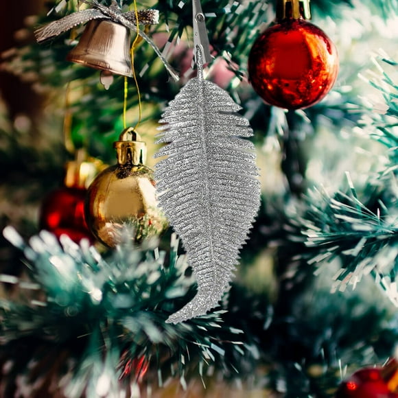 kurtrusly Artificial Simulation Leaf Christmas Tree Decoration Ornament Glitter Clamp Wedding Glittery Festival Supplies Outdoor Silver