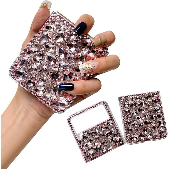 Diamond Case for Samsung Galaxy Z Flip 5 5G,Cute Pink Sparkly Crystal 3D Handmade Full Body Rhinestone Gemstones Glitter Samsung Z Flip 5 Phone Case for Women Girls