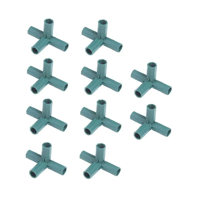 Conectores de marco, conectores de caña, estacas para plantas, conectores de construcción para marcos de jardinería, 11 mm, plástico, 4 vías, esquinas, verde, 10 piezas