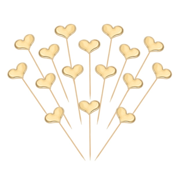 Uxcell Toppers de Cupcake en Forma de Corazón, Palillos de Mini Cupcake, Adecuados para Bodas, Compromisos y Fiestas de Cumpleaños, Color Oro