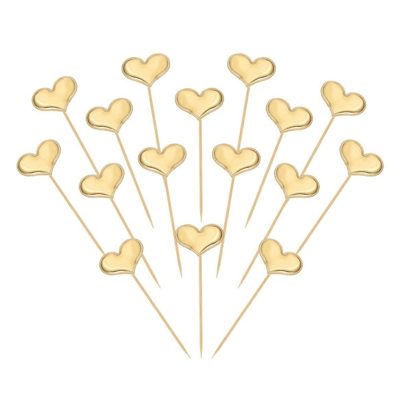 Uxcell Heart Cupcake Toppers Love Heart Cake Toppers Mini Cupcake Picks, Fit for Wedding Engagement Birthday Party Gold