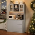 thumbnail image 2 of 71" Pantry Cabinet with Charging Station,Tall Kitchen Pantry Storage Cabinet with Led Lights,Kitchen Hutch with Microwave Stand for Dining Room, Living Room, 2 of 8