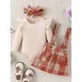 thumbnail image 3 of nvzhuang Baby Girls Outfits Long Sleeve Romper+ Plaid Suspender Skirt +Headband Set Newborn Clothes, 3 of 8