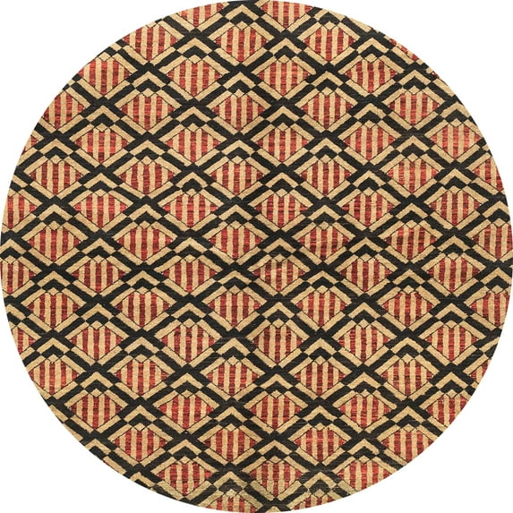Ahgly Company Machine Washable Indoor Round Abstract Orange Area Rugs, 3' Round