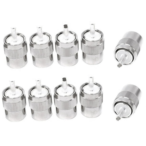 10 Piezas Conector UHF Macho PL259 Enchufe Soldadura RG58 RG142 LMR195 RG400 Cable Plata