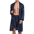 thumbnail image 2 of Mens Satin Robe Lightweight Silk Long Sleeve Bathrobe with Shorts Set Spa Kimono Sleepwear, 2 of 5