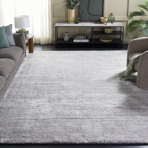 Safavieh Jasmine Sashka Solid Polyester Shag Area Rug, Light Gray/Ivory, 6'7" x 6'7" Square