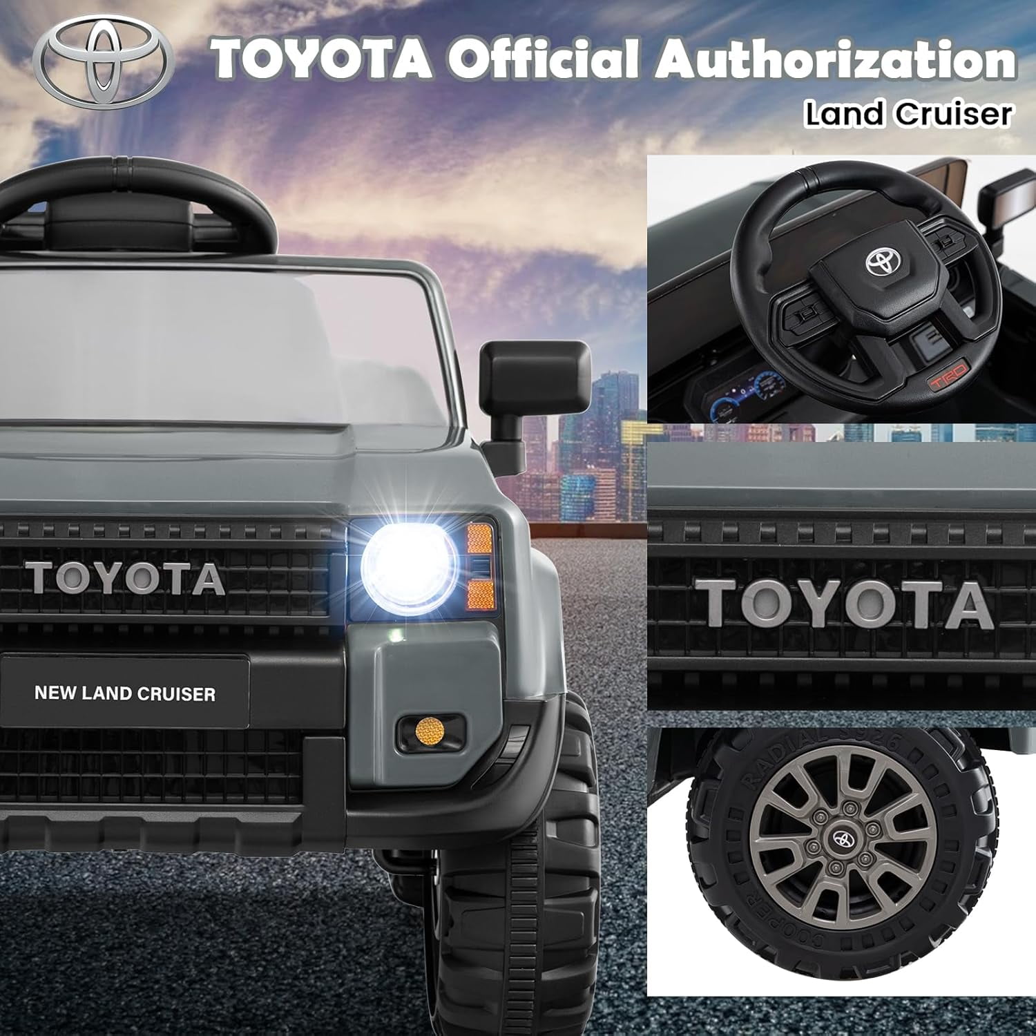 Licensed Toyota Ride on Car by OLAKIDS, Battery Powered Electric Vehicle for Kids with Remote Control, MP3, USB, Power Display, LED Lights, Suspension, Ride on Toy for 3+ Boys Girls