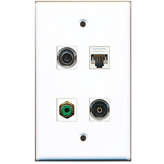 RiteAV - 1 Port RCA Green 1 Port Toslink 1 Port 3.5mm 1 Port Cat5e Ethernet White Wall Plate