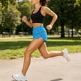 thumbnail image 7 of Cagogo Women Plus Size Elastic Waist Shorts with Pockets Quick Dry Sporty Running Yoga Workout Lounge Casual Athletic Bottoms, Blue M, 7 of 7